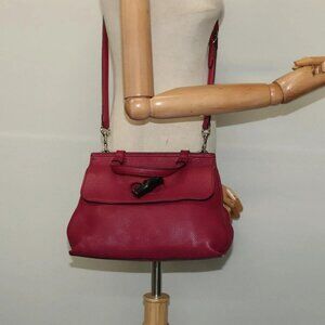 GUCCI Bamboo Daily Hand Bag Leather 2way Pink Silver 370831 Auth BA5180